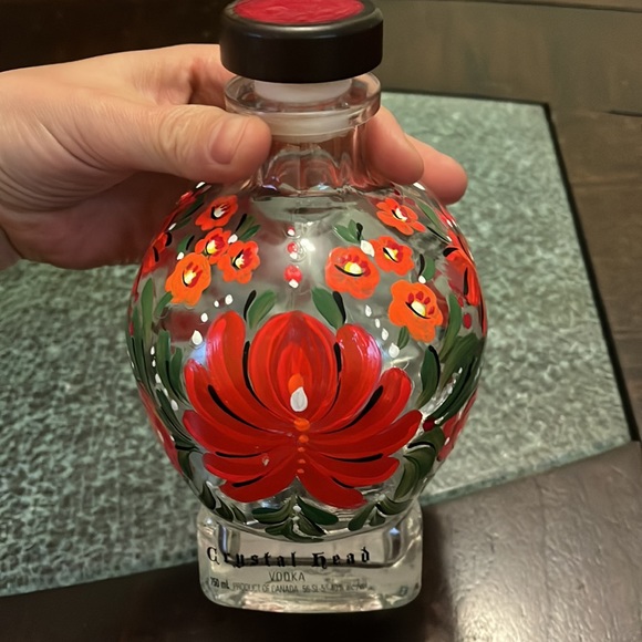 Hand paint tequila glass bottle floral Hungarian crystal head scull empty vodka - Picture 6 of 6